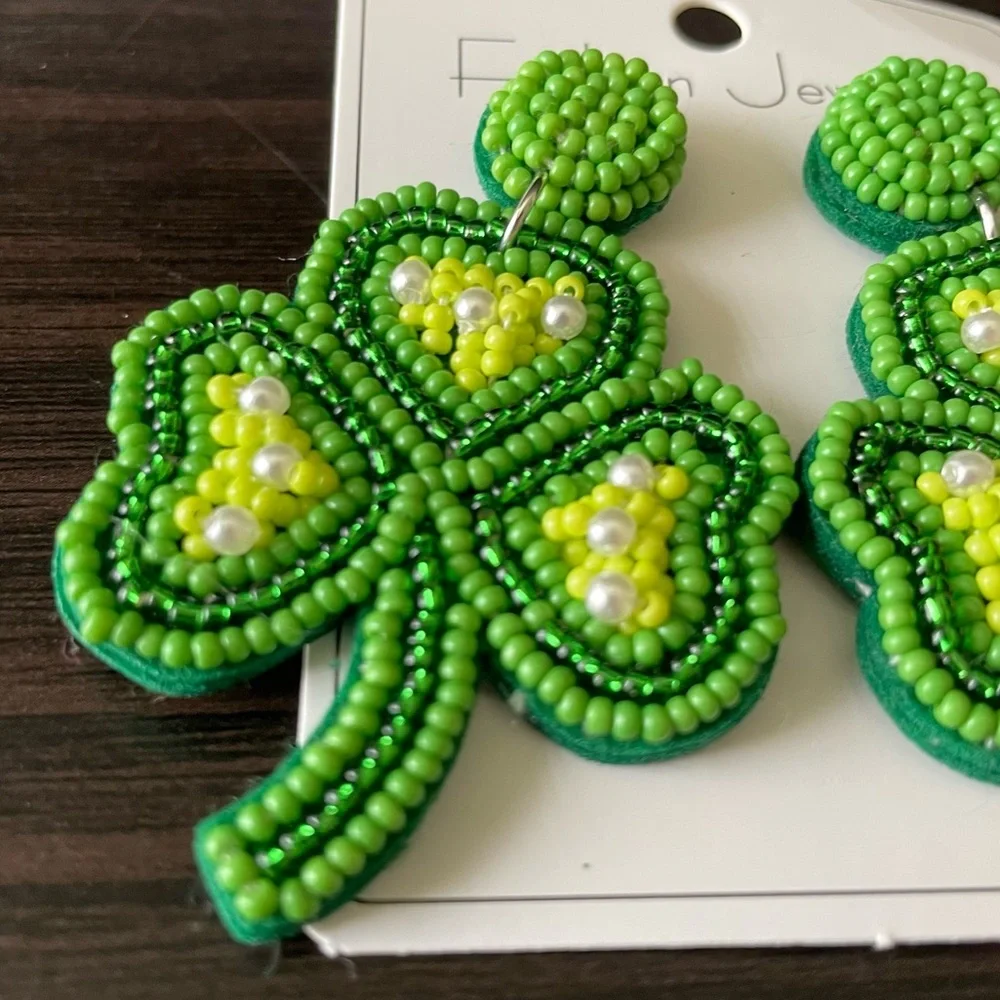**NEW** Hand Beaded Shamrock Earrings ☘️